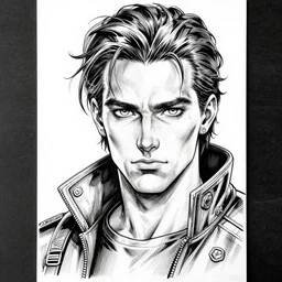anthony albanese, portrait, cyberpunk 2 0 2 0 manual, by steampoweredmikej, by tim bradstreet, inktober, ink drawing, black and white, coloring pages, manga, highly detailed