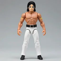 michael jackson muscular powerlifter by neca!!! pretty! beautiful! shirtless muscular white pants very detailed realistic action figure by neca close up head shot in the style oftekken 5, character by neca, film still, bokehs