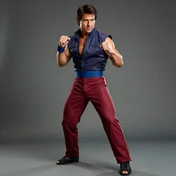 Still of Tom Cruise as Ryu in Street Fighter, full body and ready to fight