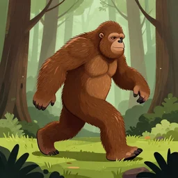 an ultra realistic illustration of Sasquatch running through the woods, smooth and clean digital line art