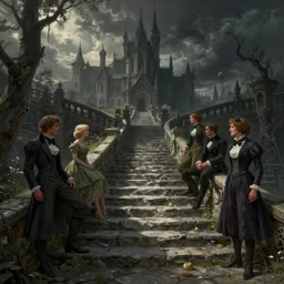 stone steps fantasy landscape artstation by emilia dziubak, will terry, greg olsen, chris mars, ann long, and mark brooks, edward hopper dramatic, fairytale, art nouveau, victorian, gothic,