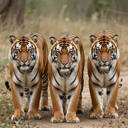a realistic photo of three tigers,