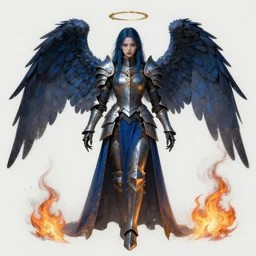character concept sheet of an angel knight gothic girl. by ( rembrandt painting ( 1 0 0 ) ( fractal flame ) ), highly detailded, blue rust