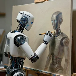 robot painting a robot on canvas, intricate, highly detailed, photorealistic, film still, by hans thoma.