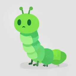 flat 2 d, green caterpillar character, head torso legs feet, lorax movie, artstation