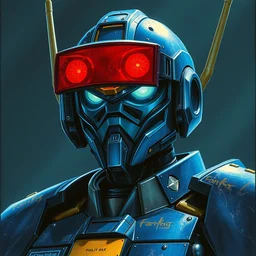 indigo gunpla droid kenku. visor. science fiction, portrait by donato giancola and greg rutkowski and wayne barlow. 2 0 0 2 cover. top all time r / imaginarycyberpunk.