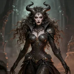 an concept art of the chaos queen, attractive hair, intricate details, detailed face, detailed clothes, artstation, epic pose, epic background, ambient light, by max ernst and beeple