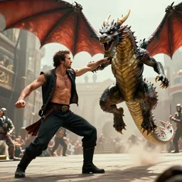 shia labeouf punching a dragon in midair epic battle scene