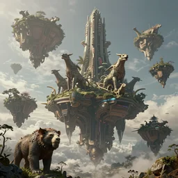 an intricate concept art of a large floating fantasy creatures biomes, megafauna, ultra realistic, hyper detail, style by feng zhu and artgerm, trending on artstation, cgsociety, 8 k, octane render, high contrast, 3 d render, cgi, cinematic lighting