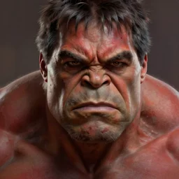 Portrait of a Red Hulk, male, detailed face, fantasy, highly detailed, cinematic lighting, digital art painting by greg rutkowski