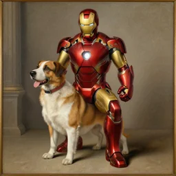 renaissance painting of iron man as a dog