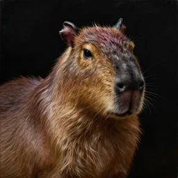 a portrait of a capybara wearing, anatomically correct, beautiful perfect face, enigmatic, oil painting, matte, black background, volumetric dynamic lighting, highly detailed, cinematic lighting, unreal engine, 8 k, hd, by beksinski