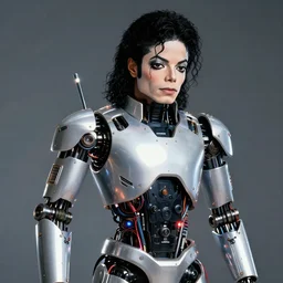 photo of michael jackson wearing robot suit with wires and light, highly detailed, photorealistic, artstation, smooth