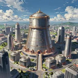 a stunning sci - fi city connected to a nuclear containment building, by satoshi kon, a sense of hope and awe