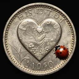ancient coin texture with heart and ladybug