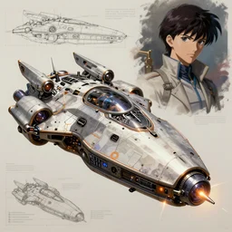 concept art model sheet technical illustration of a space pirate's spaceship, from the anime series ghost in the shell, by senior concept artist, featured on artstation