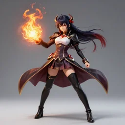 half Invoker half Megumin, full portrait, dramatic pose, fireball, high contrast, 4k
