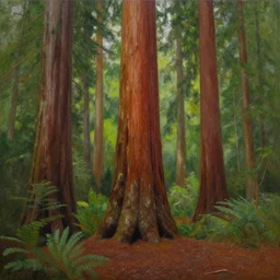 a painting of an old growth redwood forest, by vladimir kush