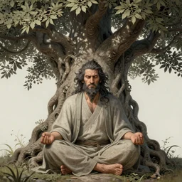 a grumphy man, meditating under a bodhi tree. intricate, elegant, highly detailed, digital painting, artstation, concept art, sharp focus, illustration, by justin gerard and artgerm, 8 k
