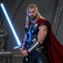 Thor as a Jedi with light saber