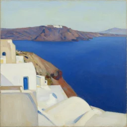 abstract landscape painting of santorini, by, ilse d'hollander, etel adnan, on society 6