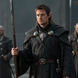 cinematic shot of a warhammer high elf henry cavill with elf ears dressed as a loremaster of hoeth in [ warhammer ] fantasy movie