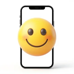 single ios iphone yellow smiling emoji, centered on white background, 3 d render, blender