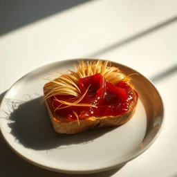 hair jam on toast, it's is on a plate with studio lighting. the shading is excellent