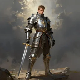 fantasy knight standing in a dramatic pose with a sword, bogdan rezunenko style, digital art, wide shot, sharp focus
