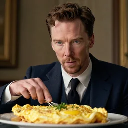 benedict cumberbatch in a universe where he is an omelette, highly detailed, extremely high quality, hd, 4 k, 8 k, professional photographer, 4 0 mp, lifelike, top - rated, award winning, realistic, detailed lighting, detailed shadows, sharp, no blur, edited, corrected, trending