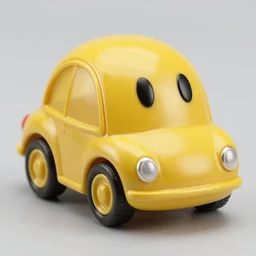 3 5 mm photo of metallic yellow rounded pac man car like hot wheels model with a arcade store as background, epic cinematic, epic lighting