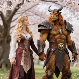 Solaire of Astora and Zamorak holding hands under a cherry blossom tree