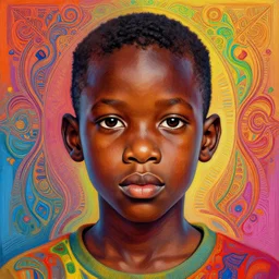 colourful upper half portrait an african boy - art by james jean, highly detailed, digital painting, illustration, illustration, smooth, sharp focus, intricate, symmetry, pinterest, behance, art station