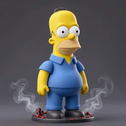 ultra high detailed, realistic, lifelike statue of homer simpson, made of lava, octane render, volumetric effects, smoke, light rays, rim light, thinking pose, dramatic, bokeh