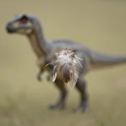 blurry photograph of a dinosaur with feathers