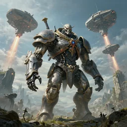highly detailed elden ring portrait photo of a giant hypermind robotic golurk in a scenic dystopian environment. a fleet of even bigger massive spacecrafts lift off in the background, starting engines nitro jet drive, hyperrealistic illustration by william didier pouget, tomasz alen kopera, peter mohrbacher, donato giancola