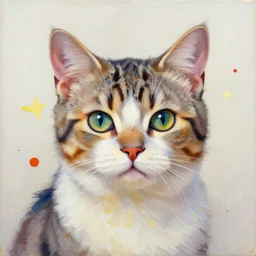 punk cat portrait an oil painting splashes with many colors and shapes by gustav klimt greg rutkowski and alphonse mucha, polycount, generative art, psychedelic, fractalism, glitch art