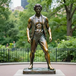 gigachad as a bronze statue in central park, photo