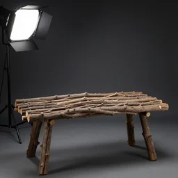 table made of branches, studio light, dark background, 3 5 mm photography