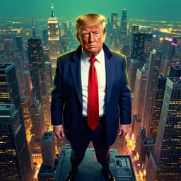 cyberpunk donald trump in a vast expansive city