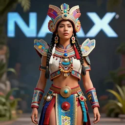 Portrait of a futuristic mayan woman wearing detailed and beautiful guatemalan futuristic indigenous fashion clothing, 4k, imax, rendered in octane, rendered in unreal engine, high definition, bokey, colorful, detailed