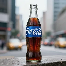 blue coca cola ad in the city