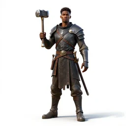 heroic blacksmith with hammer, detailed 3d character render, full body, standing, isolated on a pure white background, centered, whole figure in frame, sharp focus, studio lighting