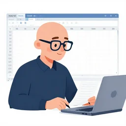 bald middle aged man with glasses crunching nubers in excel, digital illustration portrait design, by android jones and greg rutkowski, retrowave color scheme, detailed, cinematic lighting, wide angle action dynamic portrait