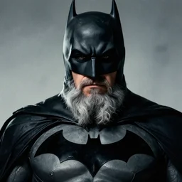 fat old grey - haired an long bearded batman, movie poster