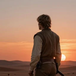 Luke Skywalker on Tatooine, watching the twin suns set