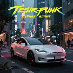 cyberpunk tesla in the streets of tokyo, anime style