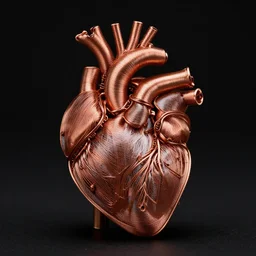 a very beautiful tiny ( ( ( ( human heart ) ) ) )!!!!!!!!!!!!!!!!!!!!!!!!! organic sculpture made of copper wire and threaded pipes, very intricate, curved. studio lighting, high resolution, high quality, black background