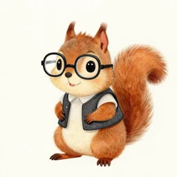 a drawing of a cute anthropomorphic squirrel wearing glasses and a vest, art by tex avery,
