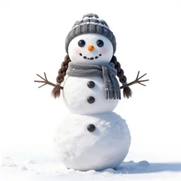 braided-hair snowman come to life, high detail digital art, full body, standing, isolated on a pure white background, centered, whole figure in frame, sharp focus, studio lighting